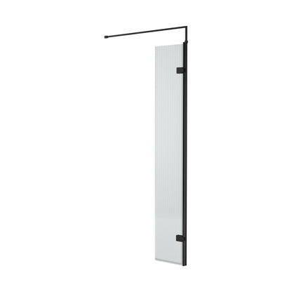 Nuie 300mm Fluted Hinged Screen With Support Bar Contemporary Matt Black Aluminium 1850x322x27mm - JJ Building Materials