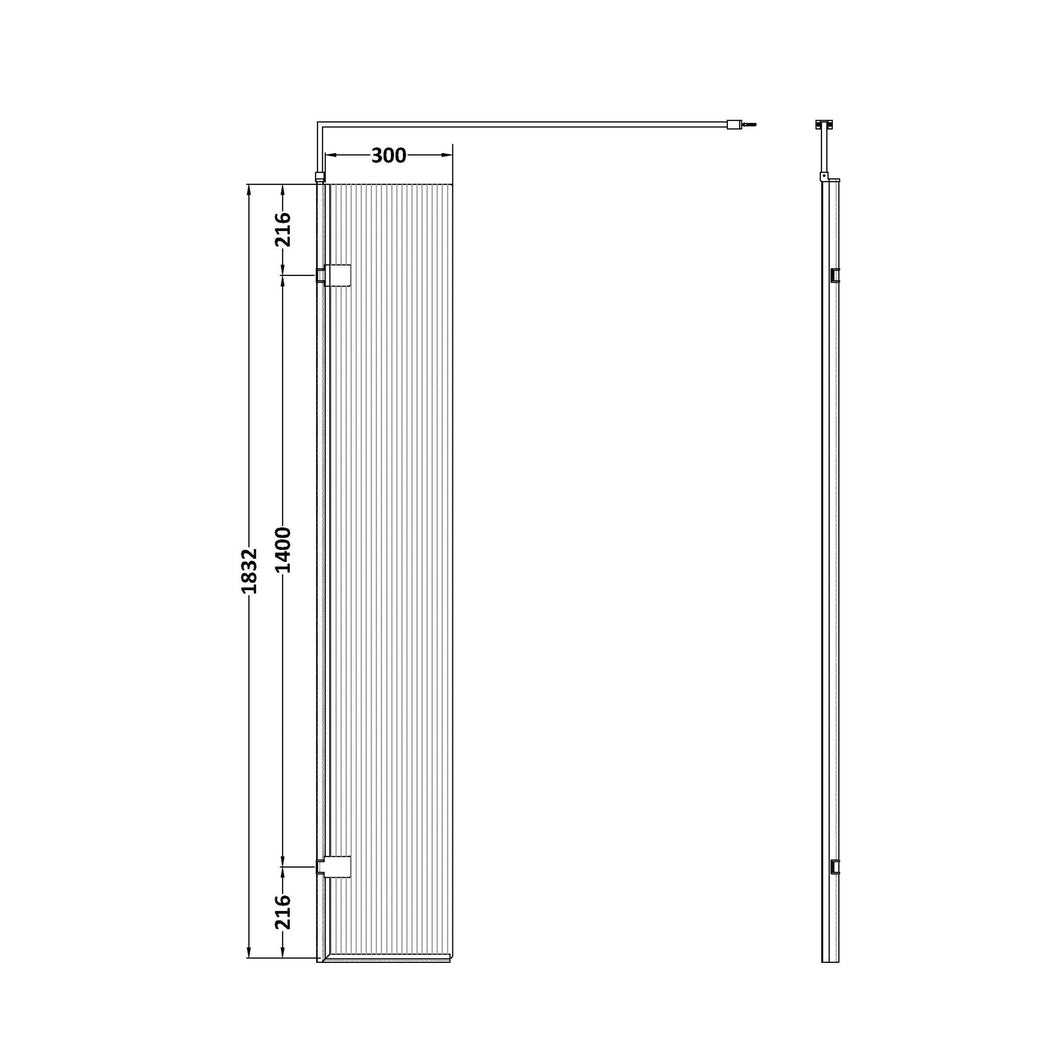 Nuie 300mm Fluted Hinged Screen With Support Bar Contemporary Matt Black Aluminium 1850x322x27mm - JJ Building Materials