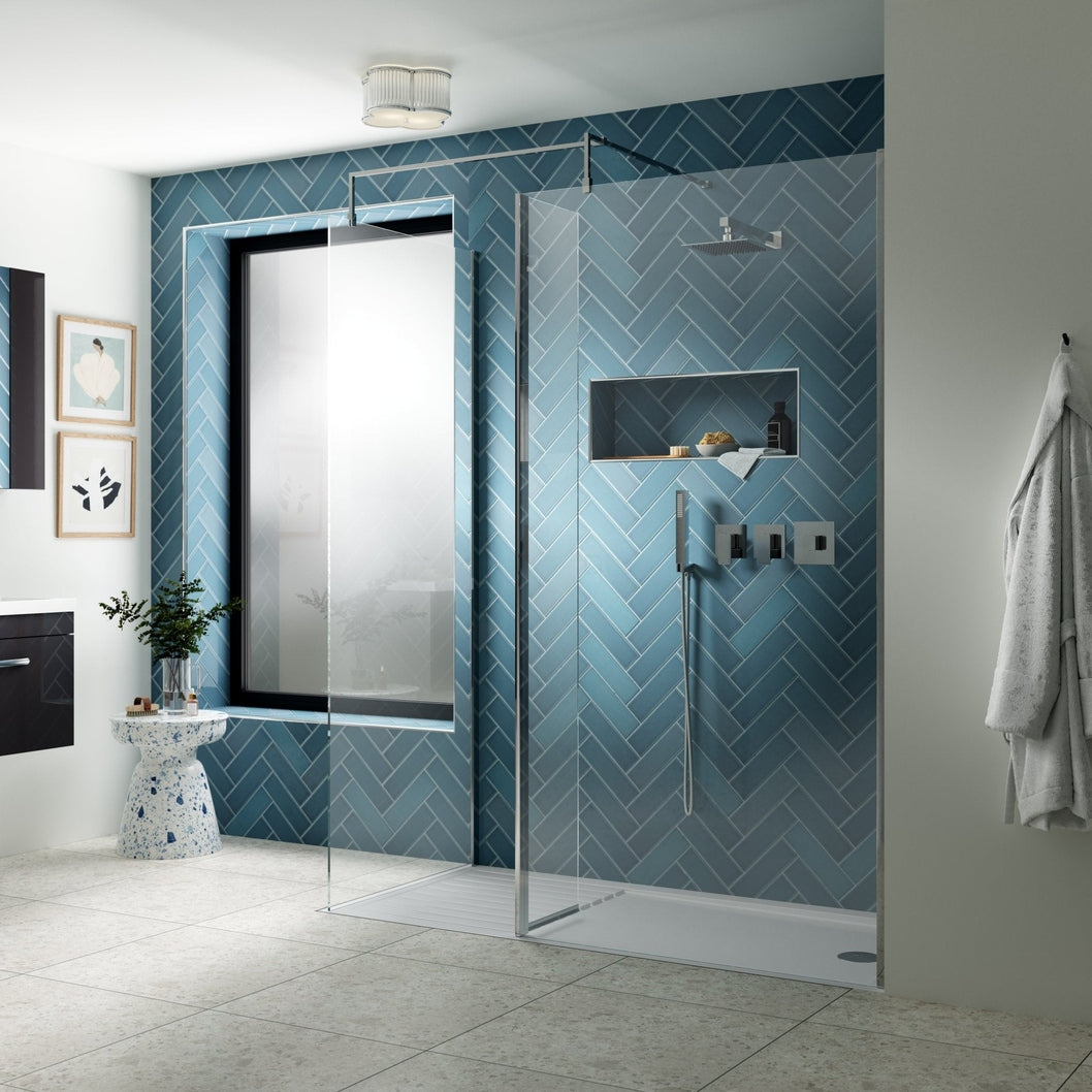 Nuie 300mm Hinged Flipper Screen Contemporary Chrome Aluminium 1850x322x27mm - JJ Building Materials