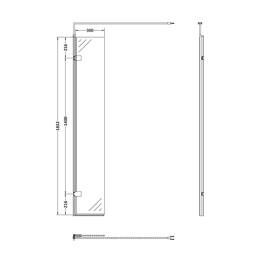 Nuie 300mm Wetroom Swing Screen Contemporary Brushed Brass Aluminium 1850x322x27mm - JJ Building Materials