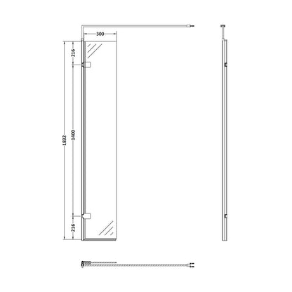 Nuie 300mm Wetroom Swing Screen Contemporary Brushed Brass Aluminium 1850x322x27mm - JJ Building Materials
