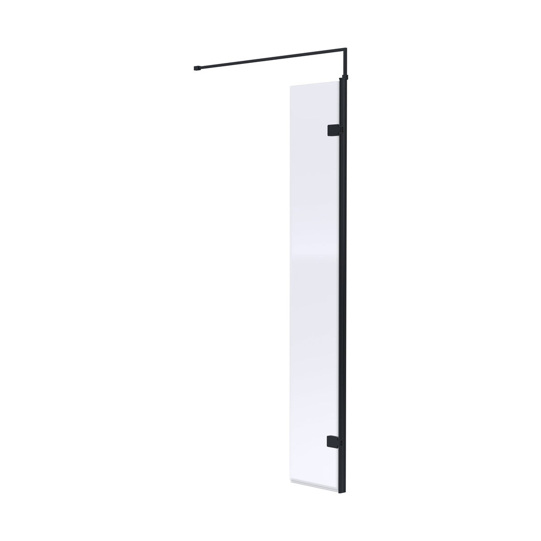 Nuie 300mm Wetroom Swing Screen Contemporary Matt Black Aluminium 1850x322x27mm - JJ Building Materials