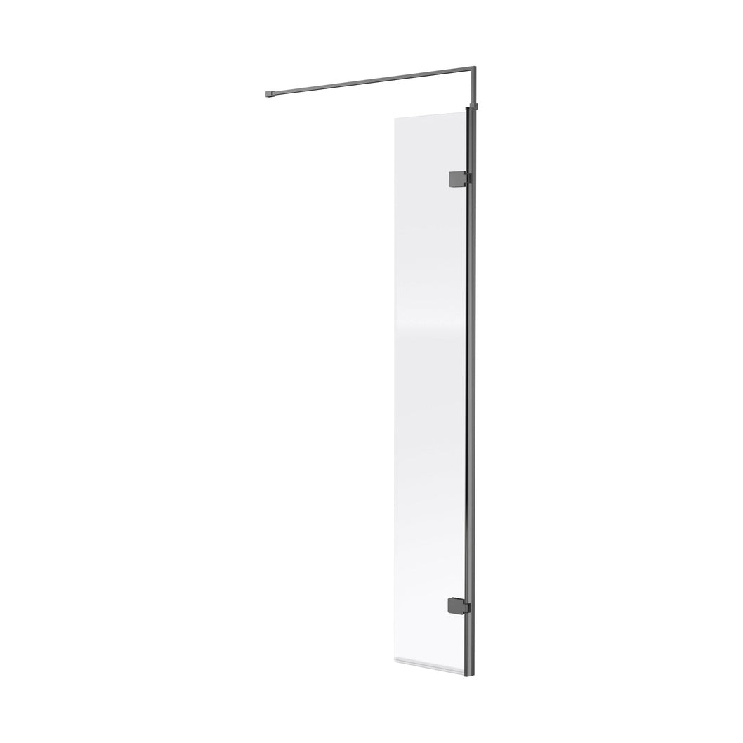 Nuie 300x1850mm Wetroom Swing Screen Contemporary Brushed Pewter Aluminium 1850x322x27mm - JJ Building Materials