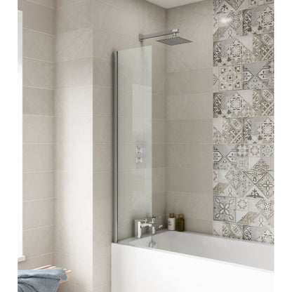Nuie 350mm Fixed Bath Screen Contemporary Chrome Aluminium 1400x350x26mm - JJ Building Materials