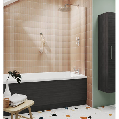 Nuie 350mm Fixed Bath Screen Contemporary Chrome Aluminium 1400x350x26mm - JJ Building Materials