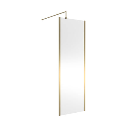 Nuie 700mm Outer Framed Wetroom Screen With Support Bar Contemporary Brushed Brass Aluminium 1850x700x14mm - JJ Building Materials