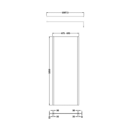 Nuie 700mm Outer Framed Wetroom Screen With Support Bar Contemporary Brushed Brass Aluminium 1850x700x14mm - JJ Building Materials