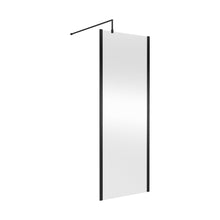 Nuie 760mm Outer Framed Wetroom Screen With Support Bar Contemporary Matt Black Aluminium 1850x760x14mm - JJ Building Materials