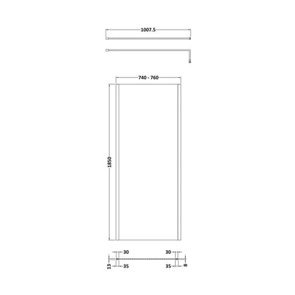 Nuie 760mm Wetroom Screen Outer Frame 1850x8mm - Brushed Pewter Contemporary Aluminium 1850x758x13mm - JJ Building Materials