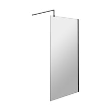 Nuie 800mm Wetroom Screen With Support Bar Contemporary Matt Black Aluminium 1850x800x14mm - JJ Building Materials