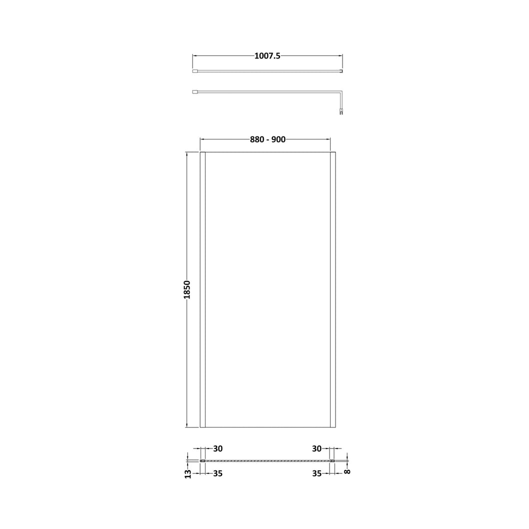 Nuie 900 Wetroom Screen Outer Frame 1850x8mm - Brushed Pewter Contemporary Aluminium 1850x898x13mm - JJ Building Materials