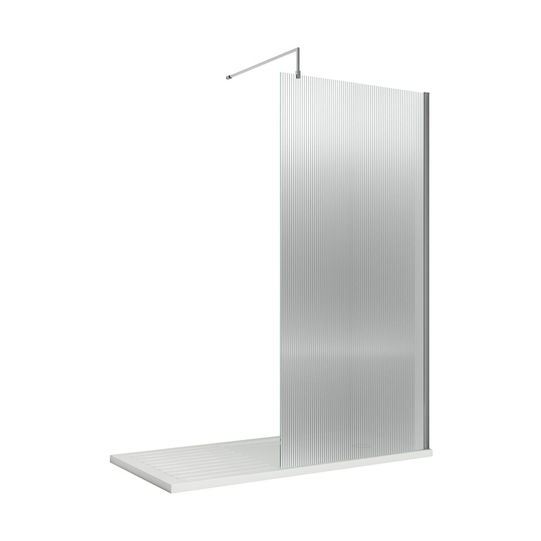 Nuie 900mm Fluted Wetroom Screen With Support Bar Contemporary Chrome Aluminium 1850x900x13mm - JJ Building Materials