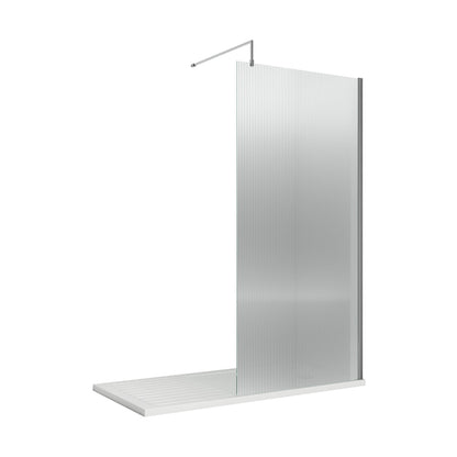 Nuie 900mm Fluted Wetroom Screen With Support Bar Contemporary Chrome Aluminium 1850x900x13mm - JJ Building Materials