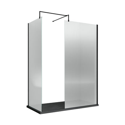 Nuie 900mm Fluted Wetroom Screen With Support Bar Contemporary Matt Black Aluminium 1850x900x13mm - JJ Building Materials