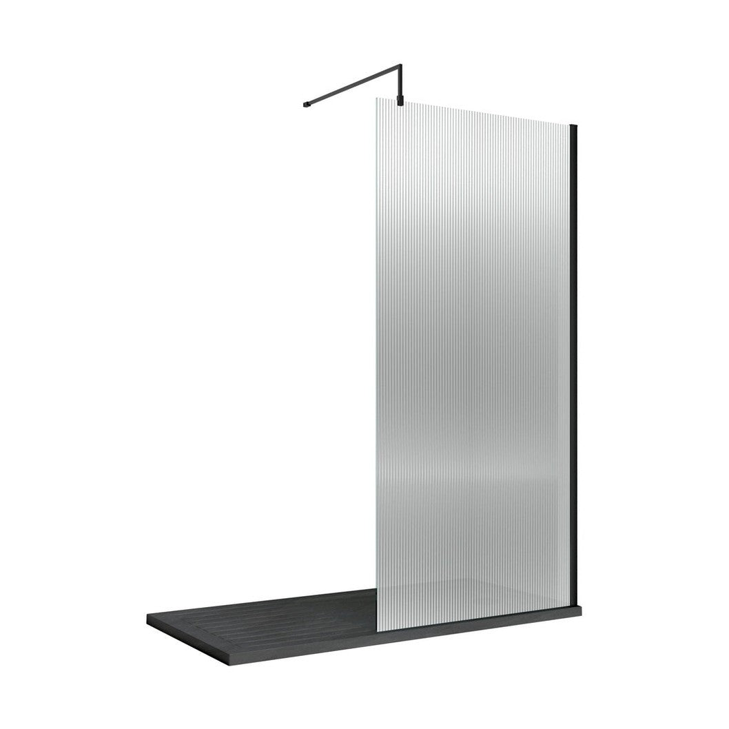 Nuie 900mm Fluted Wetroom Screen With Support Bar Contemporary Matt Black Aluminium 1850x900x13mm - JJ Building Materials