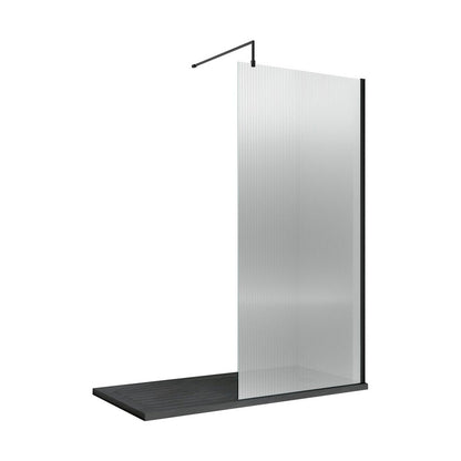 Nuie 900mm Fluted Wetroom Screen With Support Bar Contemporary Matt Black Aluminium 1850x900x13mm - JJ Building Materials