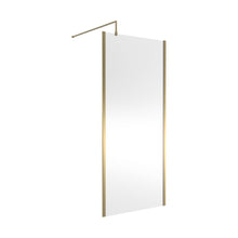 Nuie 900mm Outer Framed Wetroom Screen With Support Bar Contemporary Brushed Brass Aluminium 1850x900x14mm - JJ Building Materials