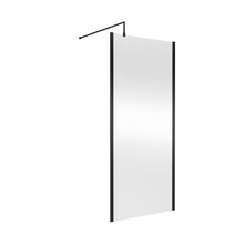 Nuie 900mm Outer Framed Wetroom Screen With Support Bar Contemporary Matt Black Aluminium 1850x900x14mm - JJ Building Materials
