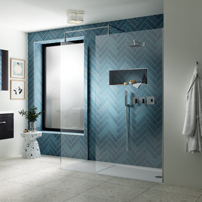 Nuie 900mm Wetroom Screen & Support Bar Contemporary Chrome Aluminium 1850x898x14mm - JJ Building Materials