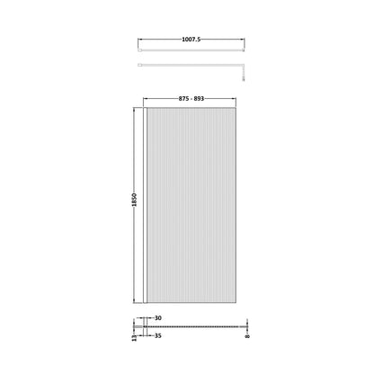 Nuie 900x1850 Fluted Wetroom Screen Inc' Bar Contemporary Brushed Brass Aluminium 1850x900x13mm - JJ Building Materials