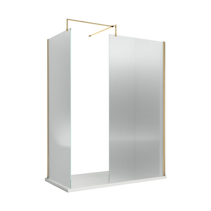 Nuie 900x1850 Fluted Wetroom Screen Inc' Bar Contemporary Brushed Brass Aluminium 1850x900x13mm - JJ Building Materials