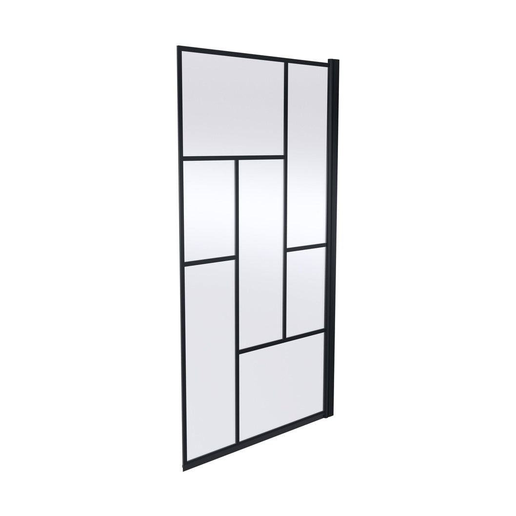 Nuie ABStract Bath Screen Contemporary Matt Black Aluminium 1430x790x38mm - JJ Building Materials