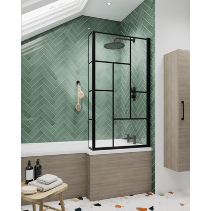 Nuie ABStract Bath Screen Contemporary Matt Black Aluminium 1430x790x38mm - JJ Building Materials