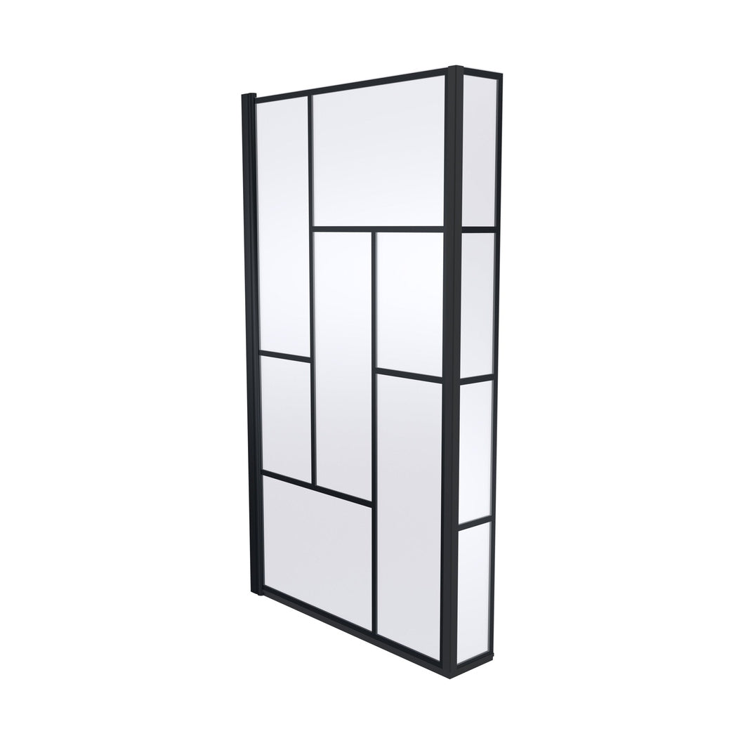 Nuie ABStract Bath Screen Contemporary Matt Black Aluminium 1430x795x150mm - JJ Building Materials