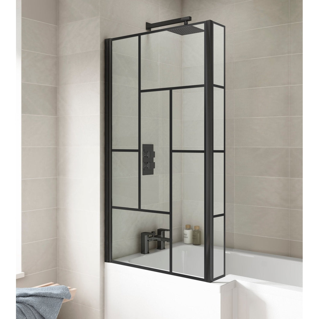 Nuie ABStract Bath Screen Contemporary Matt Black Aluminium 1430x795x150mm - JJ Building Materials