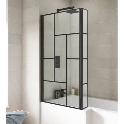 Nuie ABStract Bath Screen Contemporary Matt Black Aluminium 1430x795x150mm - JJ Building Materials