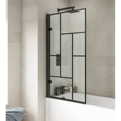 Nuie ABStract Bath Screen Contemporary Matt Black Aluminium 1520x830x24mm - JJ Building Materials