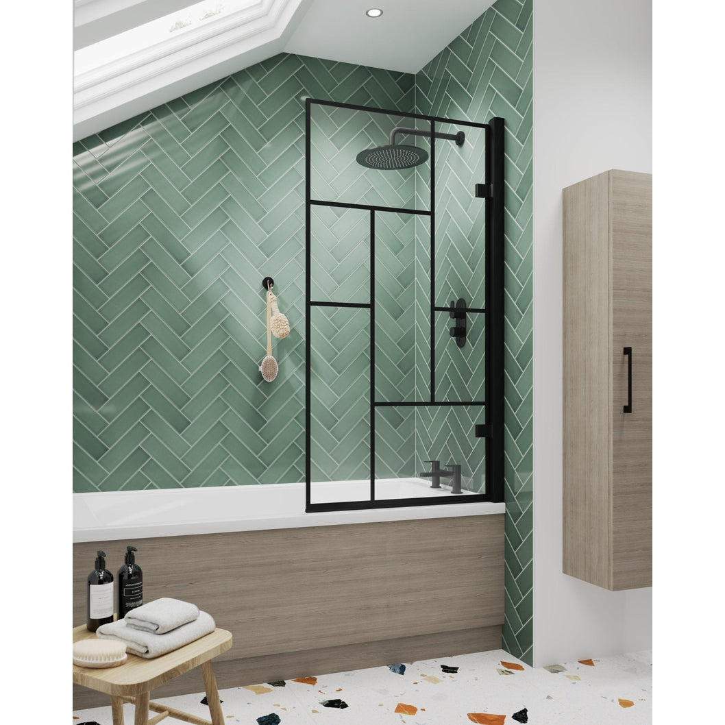 Nuie ABStract Bath Screen Contemporary Matt Black Aluminium 1520x830x24mm - JJ Building Materials