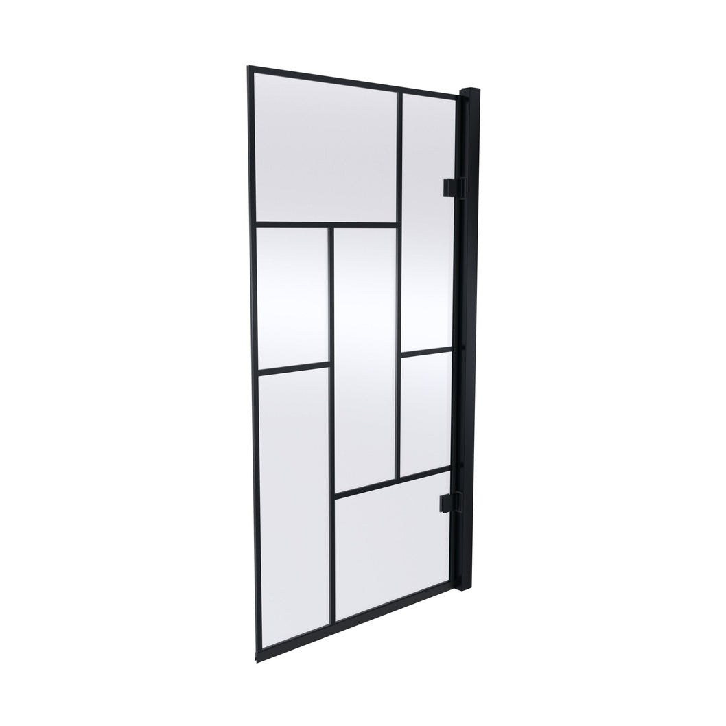 Nuie ABStract Bath Screen Contemporary Matt Black Aluminium 1520x830x24mm - JJ Building Materials