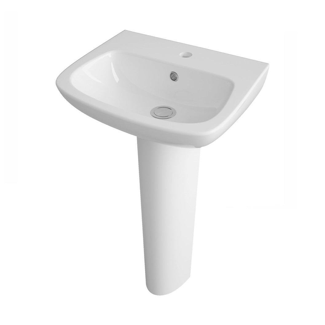 Nuie Ambrose 450mm Basin & Pedestal Contemporary White Vitreous China 810x450x350mm - JJ Building Materials