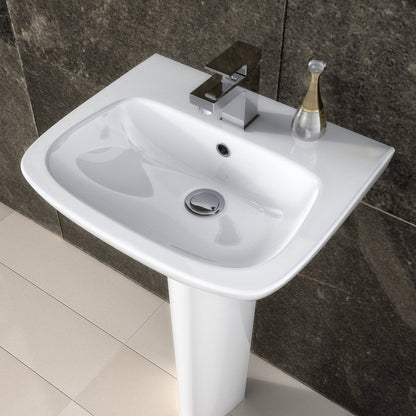 Nuie Ambrose 450mm Basin & Pedestal Contemporary White Vitreous China 810x450x350mm - JJ Building Materials