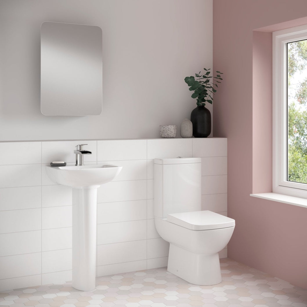 Nuie Ambrose 450mm Basin & Pedestal Contemporary White Vitreous China 810x450x350mm - JJ Building Materials