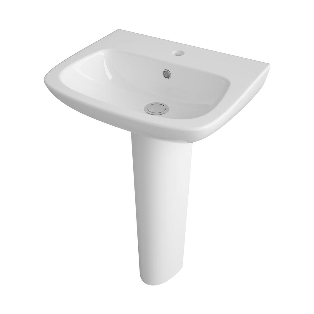 Nuie Ambrose 500mm Basin & Pedestal Contemporary White Vitreous China 805x500x400mm - JJ Building Materials