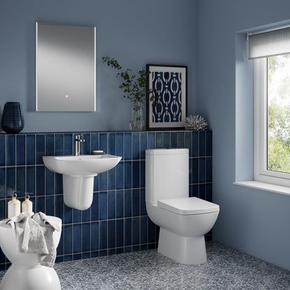 Nuie Ambrose 500mm Basin & Semi Pedestal Contemporary White Vitreous China 415x500x400mm - JJ Building Materials