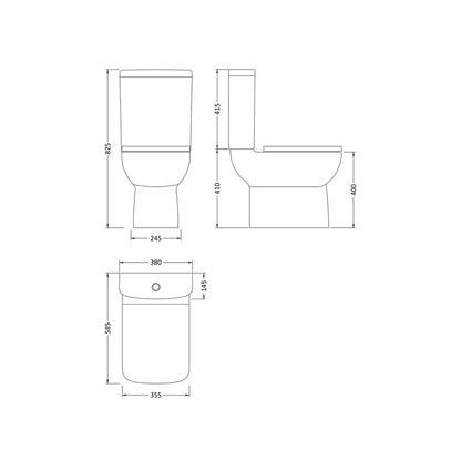 Nuie Ambrose Compact Semi Flush To Wall Wc Contemporary White Vitreous China 825x380x585mm - JJ Building Materials