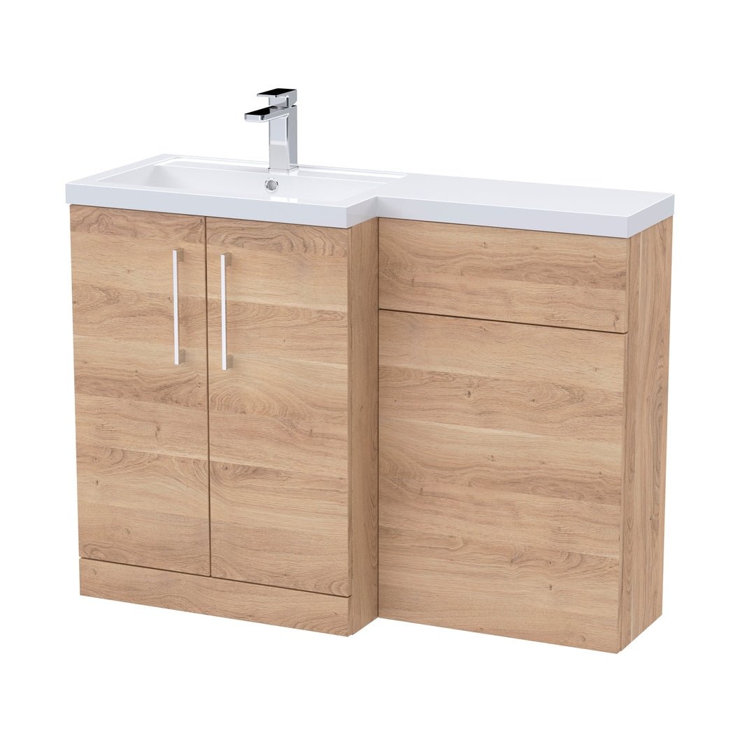 Nuie Arno 1100mm Left Hand Combination Contemporary Bleached Oak MFC Textured Woodgrain 858x1105x390mm - JJ Building Materials