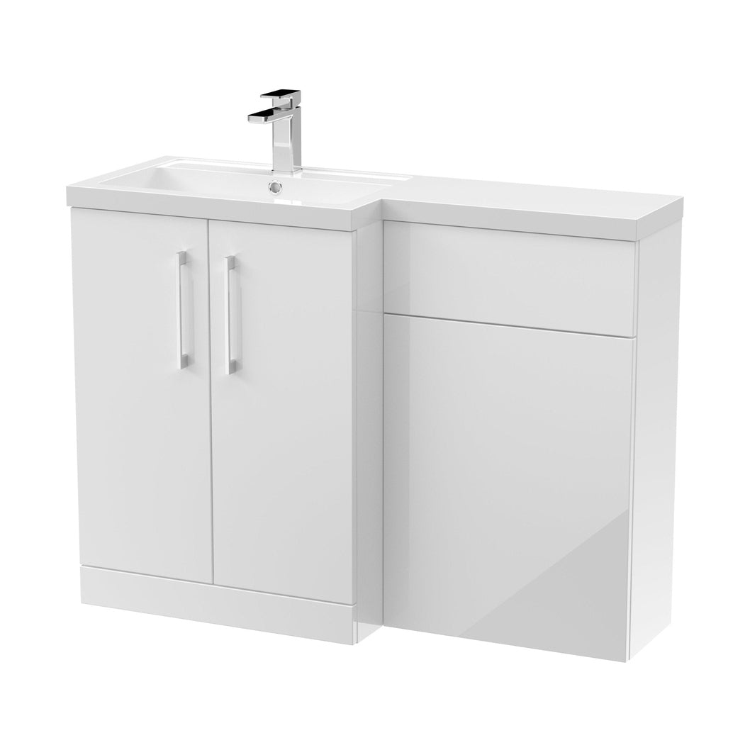Nuie Arno 1100mm Left Hand Combination Contemporary Gloss White MFC Painted Gloss 858x1105x390mm - JJ Building Materials