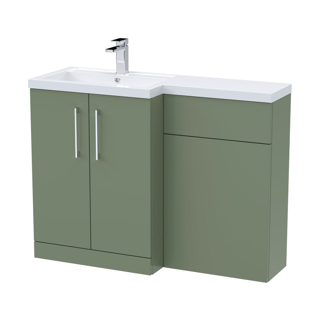 Nuie Arno 1100mm Left Hand Combination Contemporary Satin Green MFC Painted Matt 858x1105x390mm - JJ Building Materials