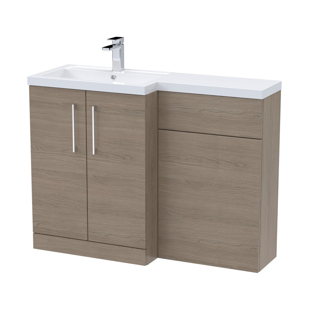 Nuie Arno 1100mm Left Hand Combination Contemporary Solace Oak MFC Textured Woodgrain 858x1105x390mm - JJ Building Materials