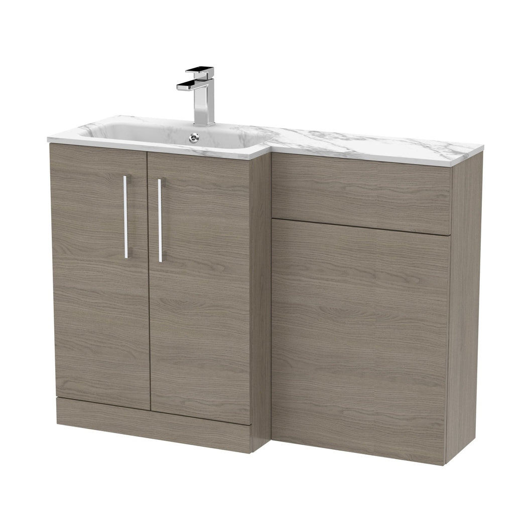 Nuie Arno 1100mm Left Hand Combination Contemporary Solace Oak MFC Textured Woodgrain,stone 858x1105x390mm - ARN2513L - JJ Building Materials