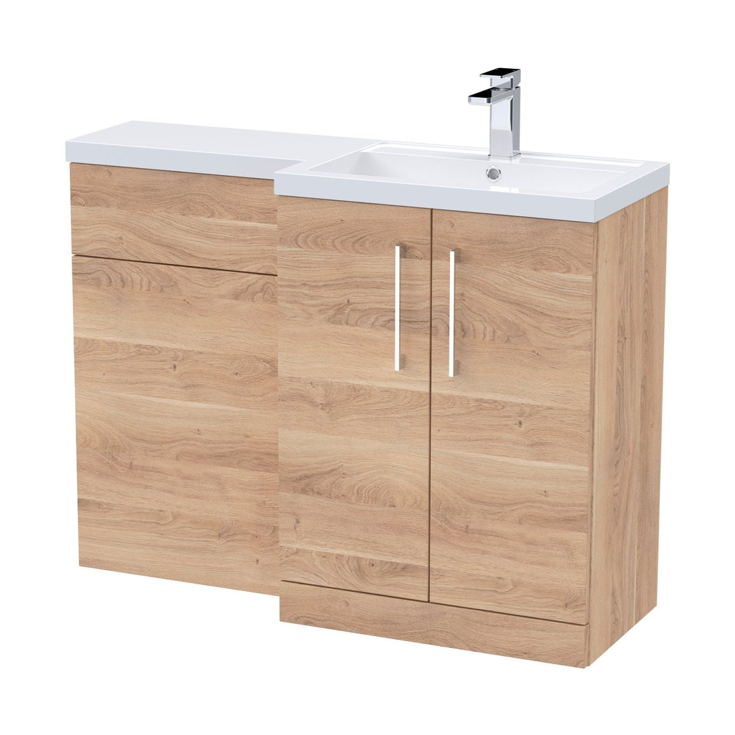 Nuie Arno 1100mm Right Hand Combination Contemporary Bleached Oak MFC Textured Woodgrain 858x1105x390mm - JJ Building Materials