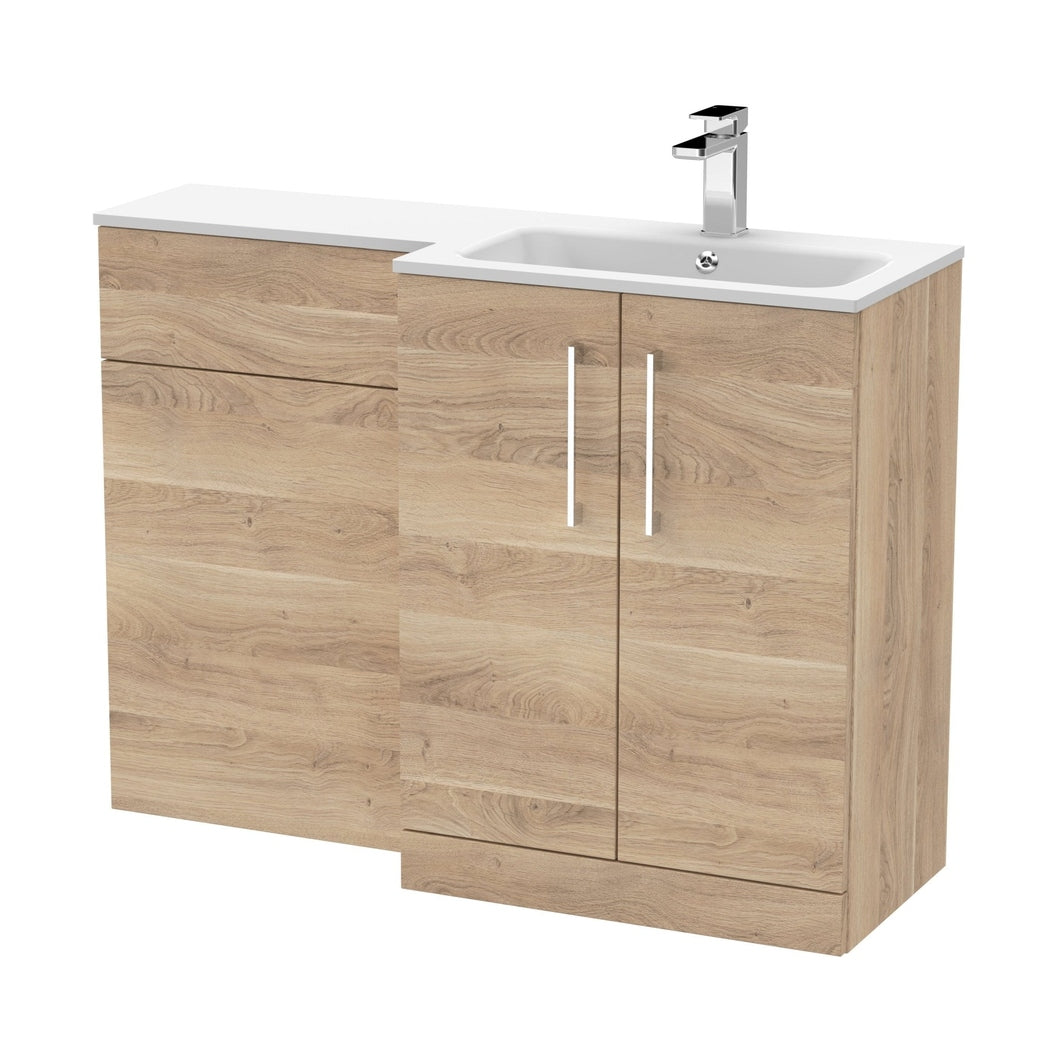 Nuie Arno 1100mm Right Hand Combination Contemporary Bleached Oak MFC Textured Woodgrain,stone 858x1105x390mm - ARN3012R - JJ Building Materials