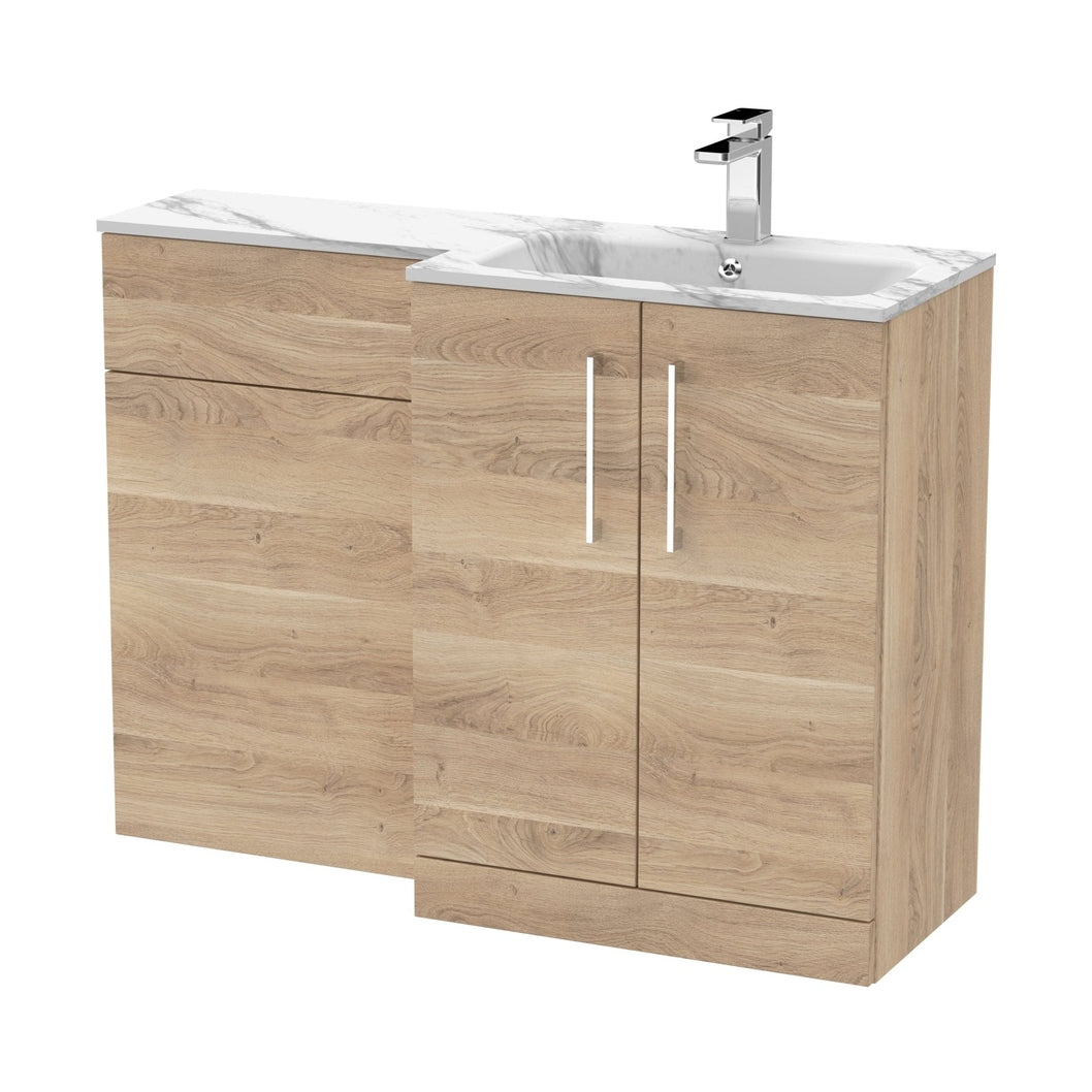 Nuie Arno 1100mm Right Hand Combination Contemporary Bleached Oak MFC Textured Woodgrain,stone 858x1105x390mm - ARN3013R - JJ Building Materials
