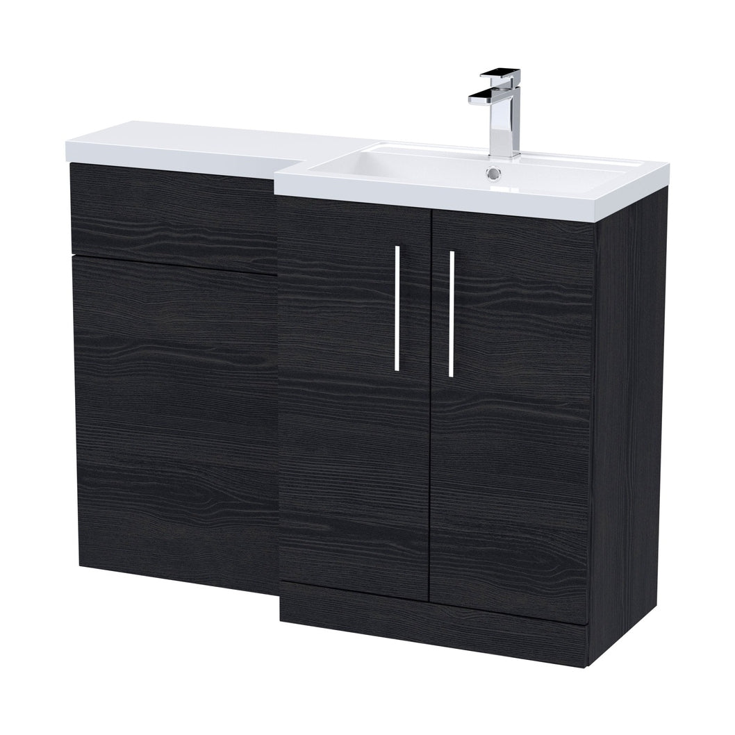 Nuie Arno 1100mm Right Hand Combination Contemporary Charcoal Black MFC Textured Woodgrain 858x1105x390mm - JJ Building Materials