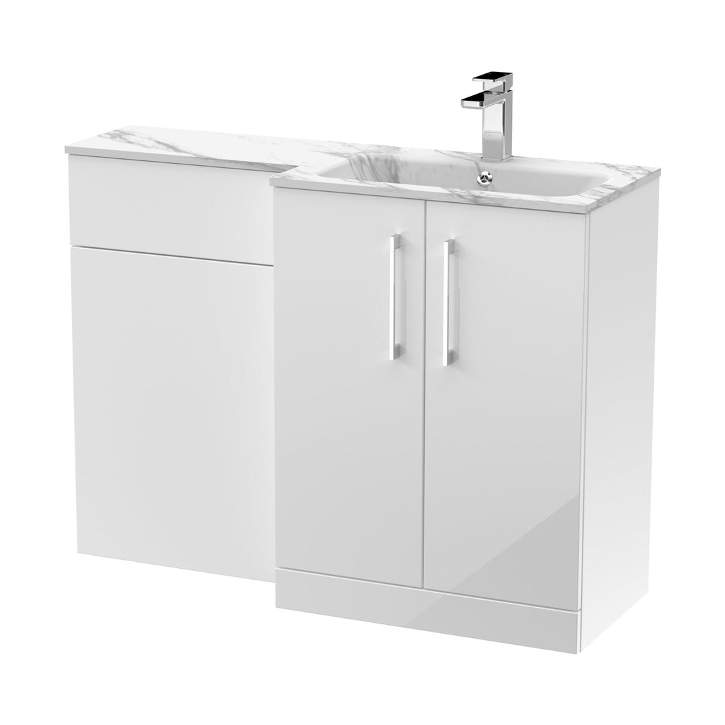 Nuie Arno 1100mm Right Hand Combination Contemporary Gloss White MFC Painted Gloss,stone 858x1105x390mm - ARN113R - JJ Building Materials