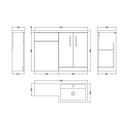 Nuie Arno 1100mm Right Hand Combination Contemporary Soft Black MFC Painted Matt 858x1105x390mm - JJ Building Materials